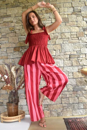 Bloc Striped Wide Barrel Pant Sangria & Candy